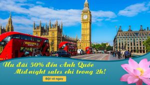 Khuyến mãi Mid-night, Vietnam Airlines giảm giá 50% vé máy bay đi Anh